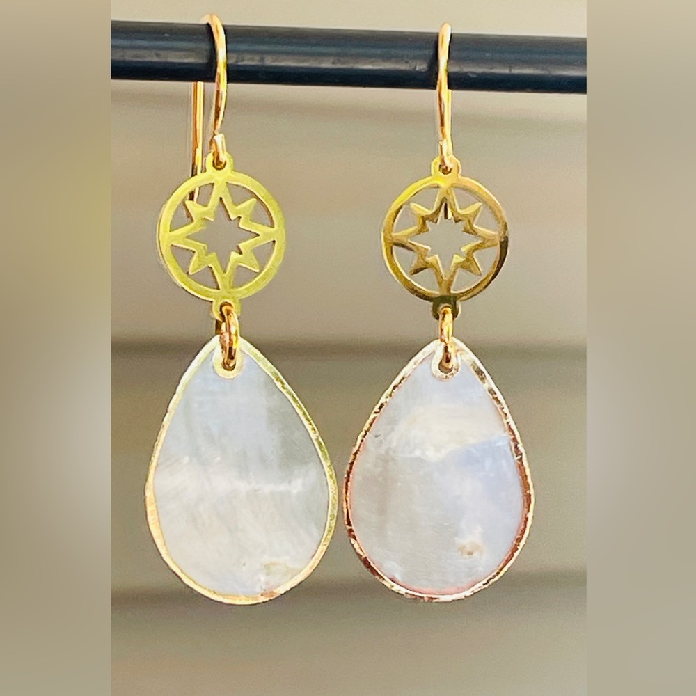 Celestial Accent and Capiz Translate White Shell Teardrop Earrings